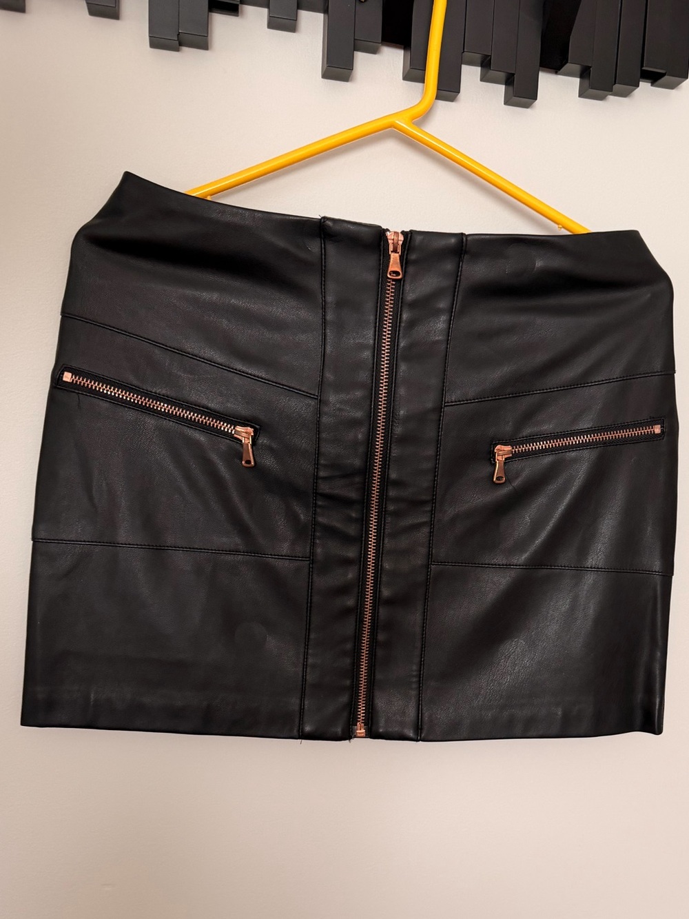 Kendall & Kylie Black Faux Leather Mini Skirt with Rose Gold Zippers
